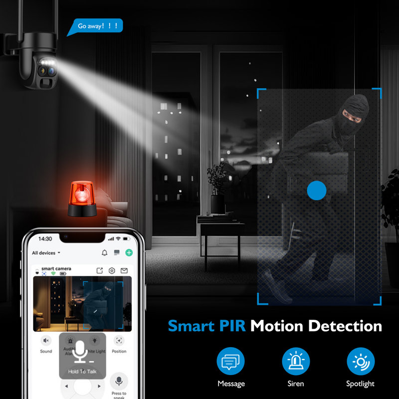 10X Zoom 360-Degree Low-Power Solar Panel Battery 2K FHD Wifi With Spotlight Alarm, Motion Detection, Colour Night Vision, Two-Way Audio And IP66.