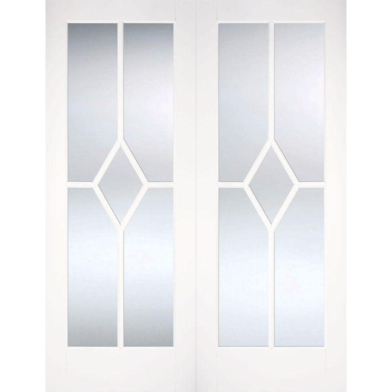 Reims Clear Bevelled Glazed Primed White Internal Door Pair, 198.1cm H x 137.2cm W x 4cm D