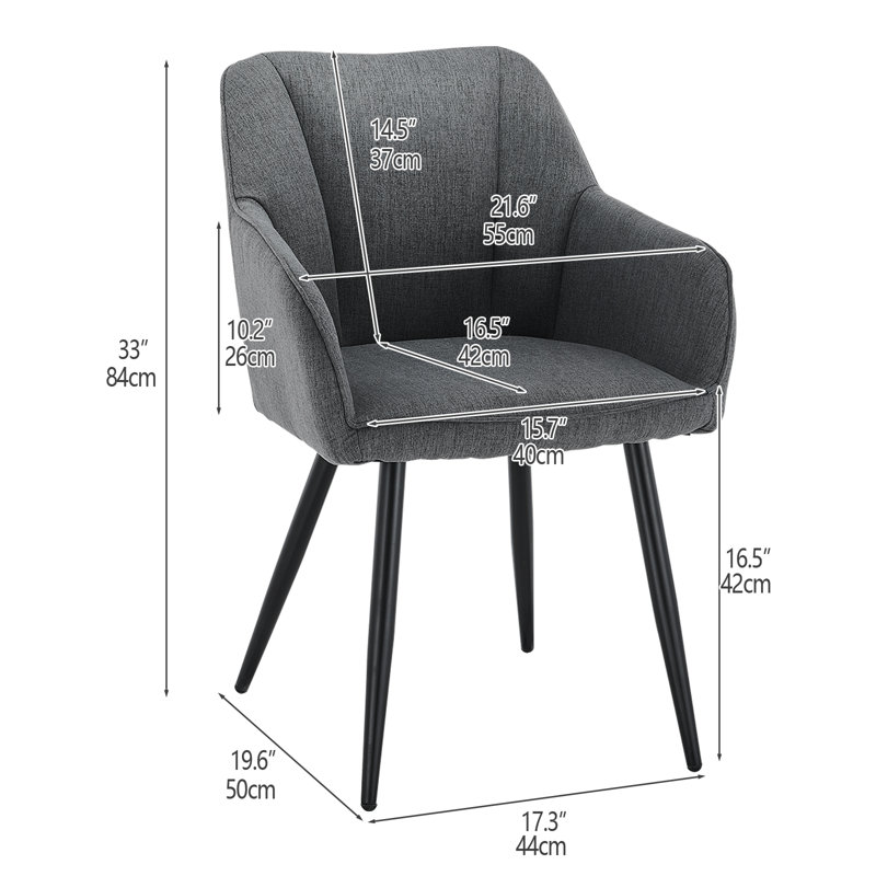 45.5cm H Upholstered Metal Armchair, Dark Grey