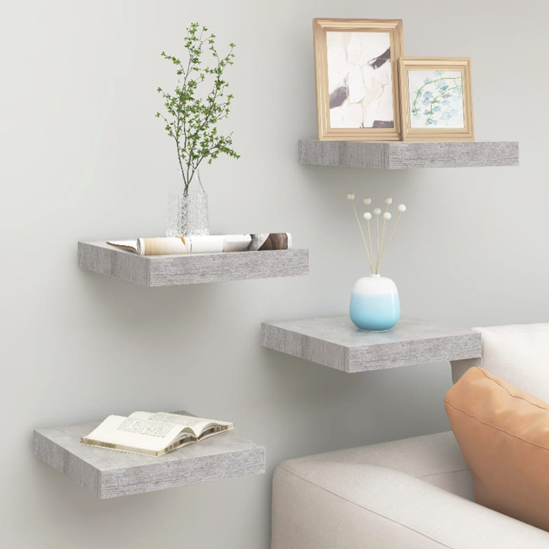 Gracie-Rose 4 Piece Picture Ledge Wall Shelf, Concrete Grey, 23 x 23.5 x 3.8 cm