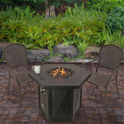  Table de foyer d'extérieur au propane en pierre H 25 po x l 35 po avec couvercle