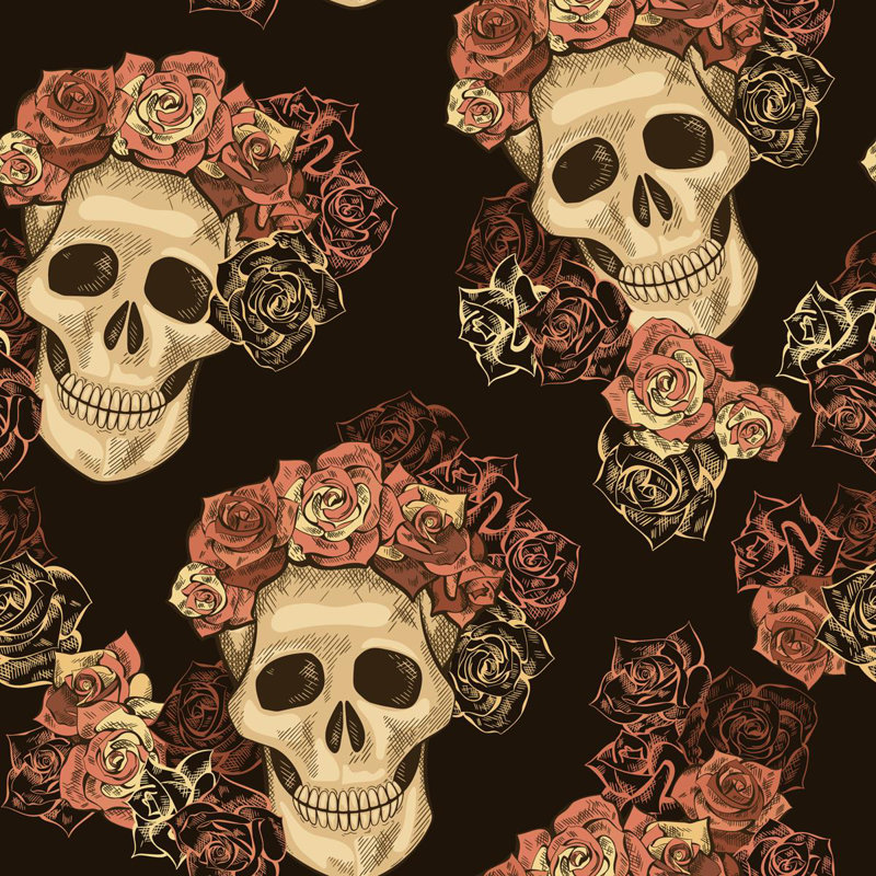 Skull With Flowers 96" L X 24" W Peel And Stick Wallpaper N04063