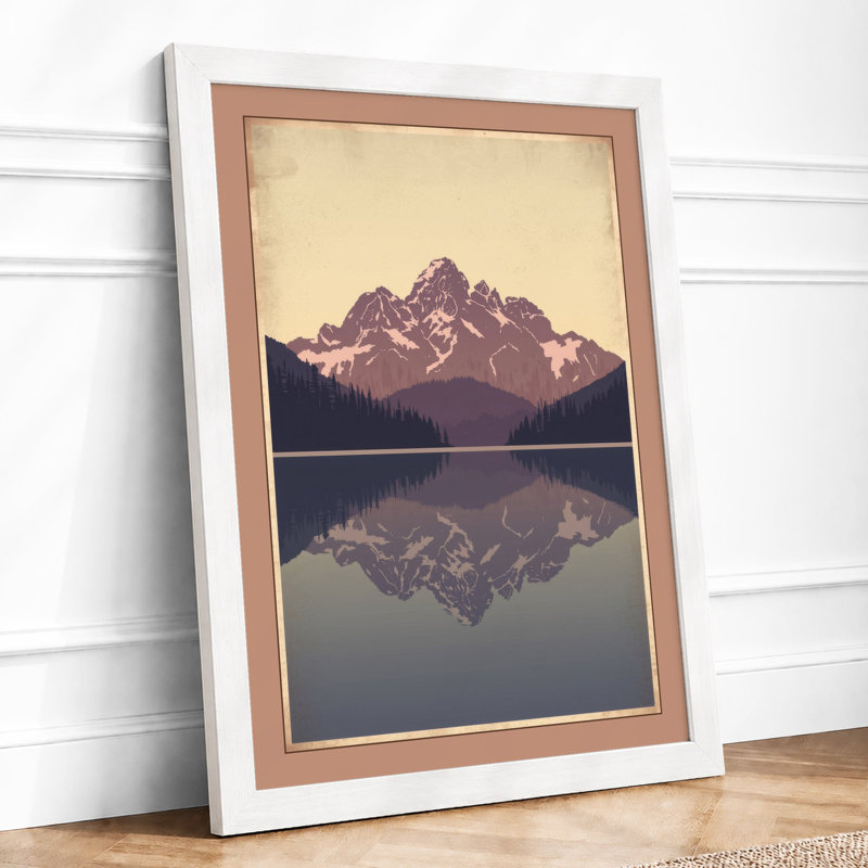 Mountain and Reflection Scandinavian - Framed Print, A3 - 42.0 x 29.7 cm, White