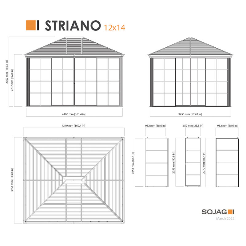 12 Ft x 14 Ft Champagne Aluminum and Steel Gazebo