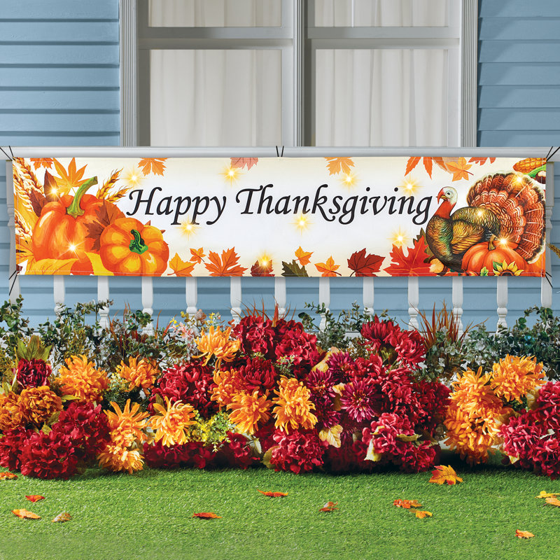 The Holiday Aisle® Happy Thanksgiving LED Lighted Outdoor Banner | Wayfair