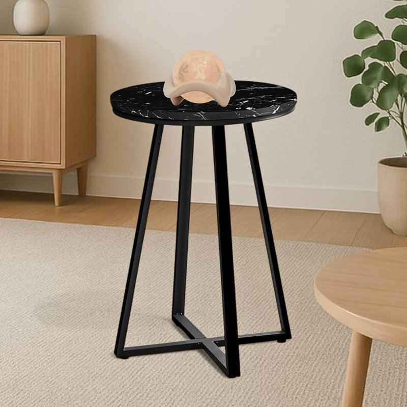 Accent Table Living Room End Table Wood End Table Nightstand Metal Frame Side Table, Black/White
