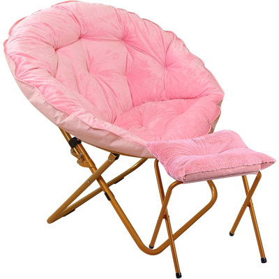 Foldable Saucer Lounge Chair - Ultra Plush Portable Round Chair For Small Spaces, Dorm Room, Balcony & Patio