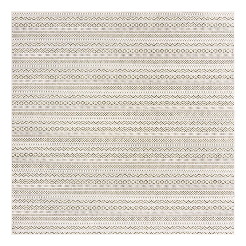 Tapis rayé en polypropylène tissé à la machine intérieur / extérieur gris clair, Carré 7 pi 10 po
