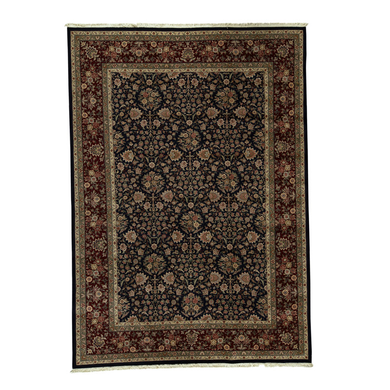 Tapis bleu marine et vin de haute qualité noué à la main