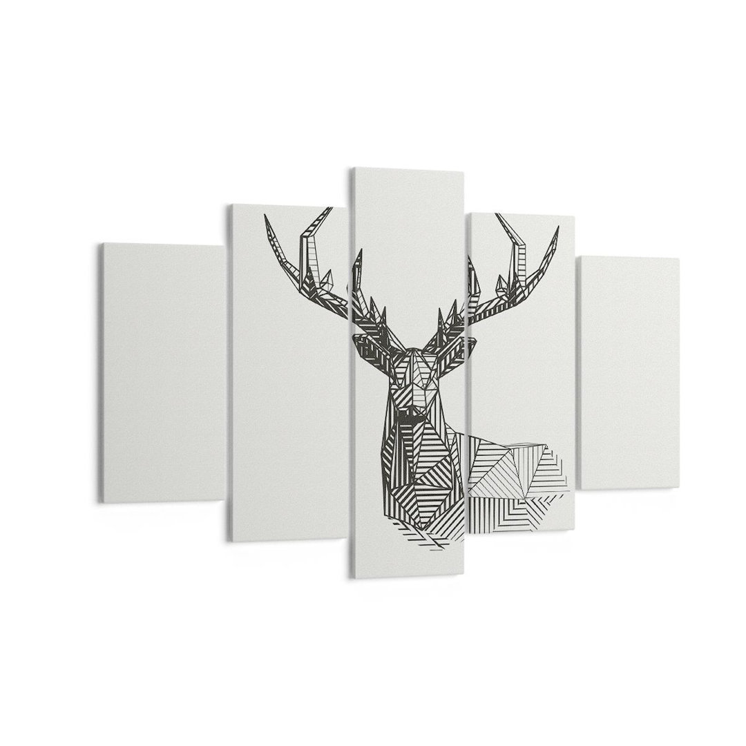 5-tlg. Leinwandbilder-Set Deer Sketch Scandinavian