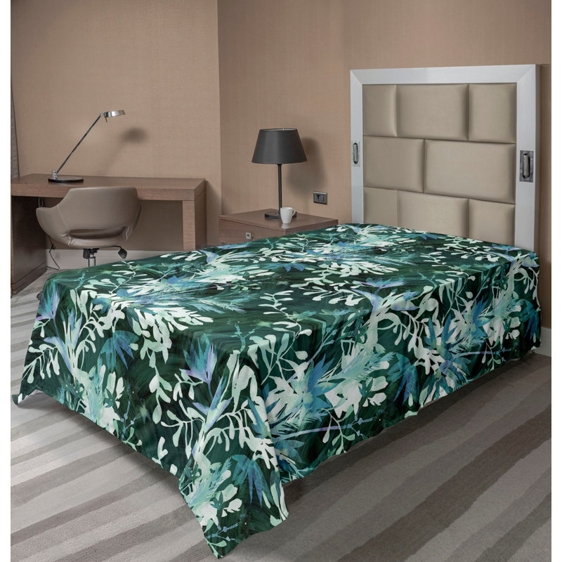 Drap plat à motif floral bohème Ambesonne, Drap plat pour lit simple, Vert forêt, bleu sarcelle foncé abstrait