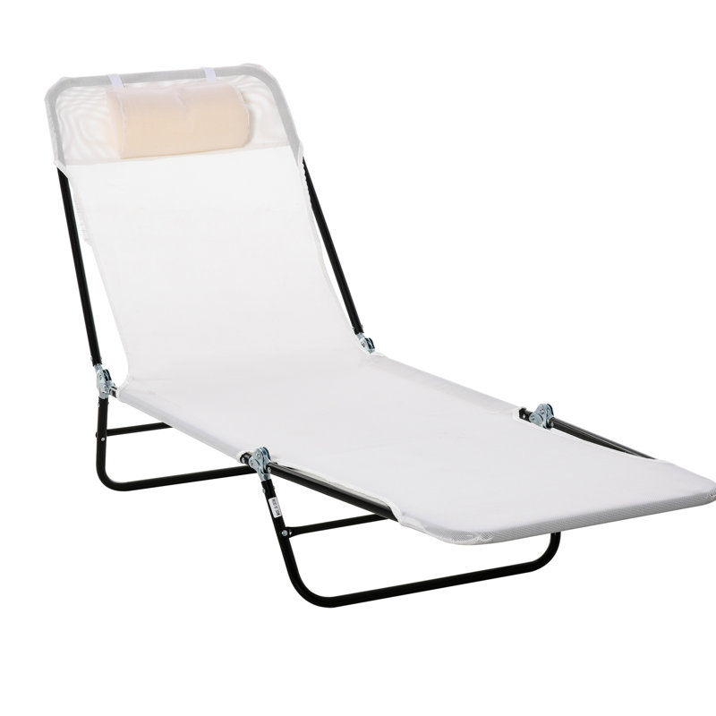 Portable Lounge Chair - Cream White. Ideal For Pool, Beach, Yard, Patio. Reclining Back With Breathable Mesh Seat And . Customizable Comfort Adjustable . Lightweight Foldable. Steel Frame Outdoor
