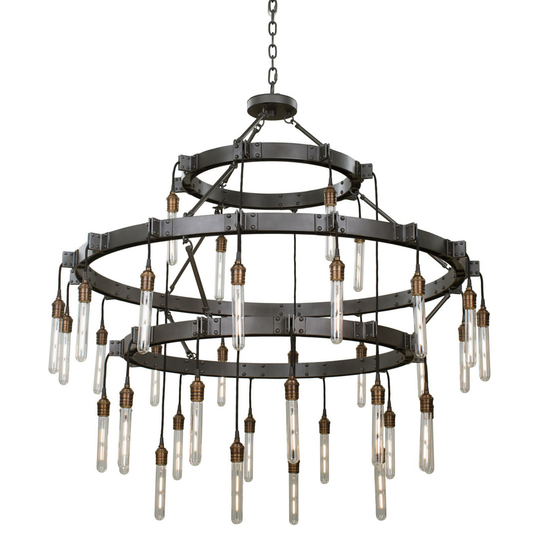 Stuyvesant 36 - Light Steel Dimmable Tiered Chandelier Kalco