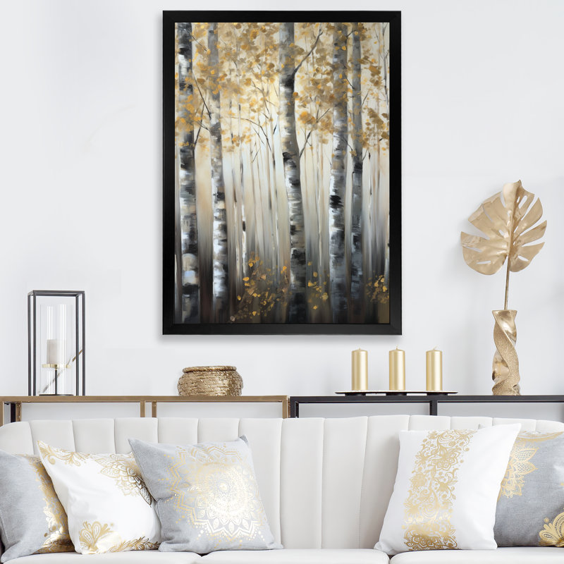 «Birch Tree Forest Wonderland V», reproduction sur toile, Cadre photo noir, H 20 po x l 12 po