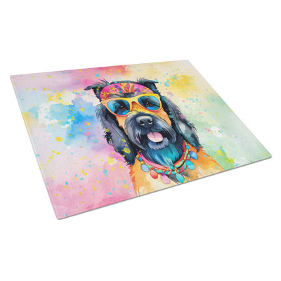 Scottish Terrier Hippie Dawg Glass Cutting Board Large
