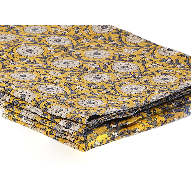 Handcrafted Floral Yellow and Beige Cotton Reversible Throw Blanket