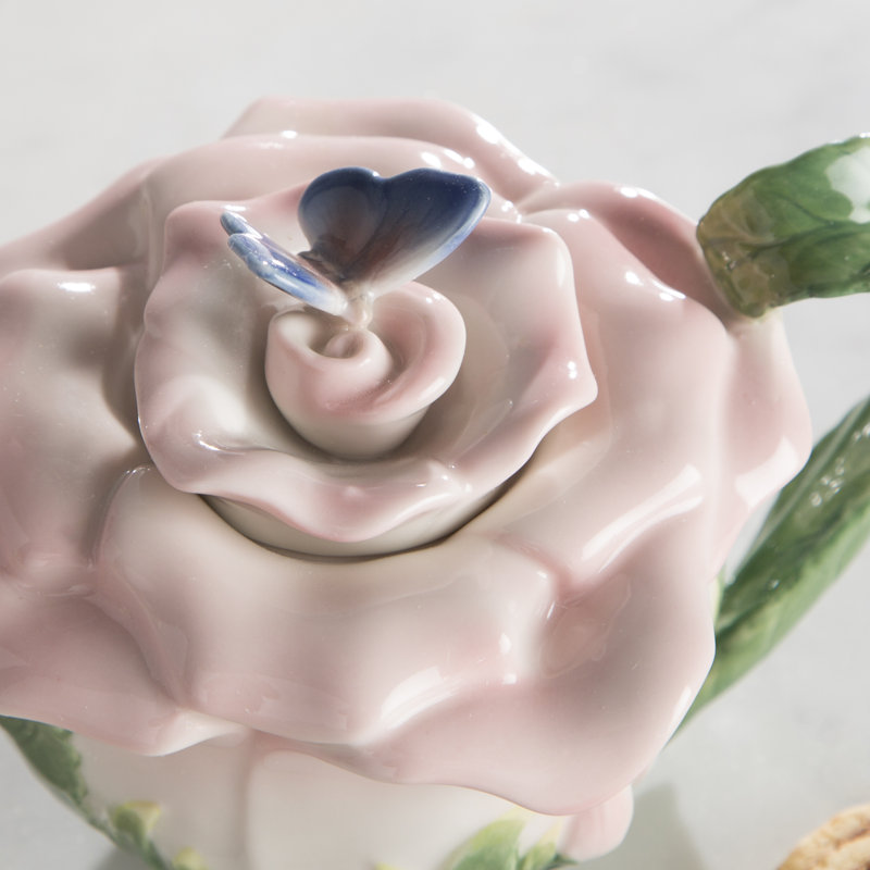 Kwon Butterfly on Rose 12 -oz. Porcelain Teapot