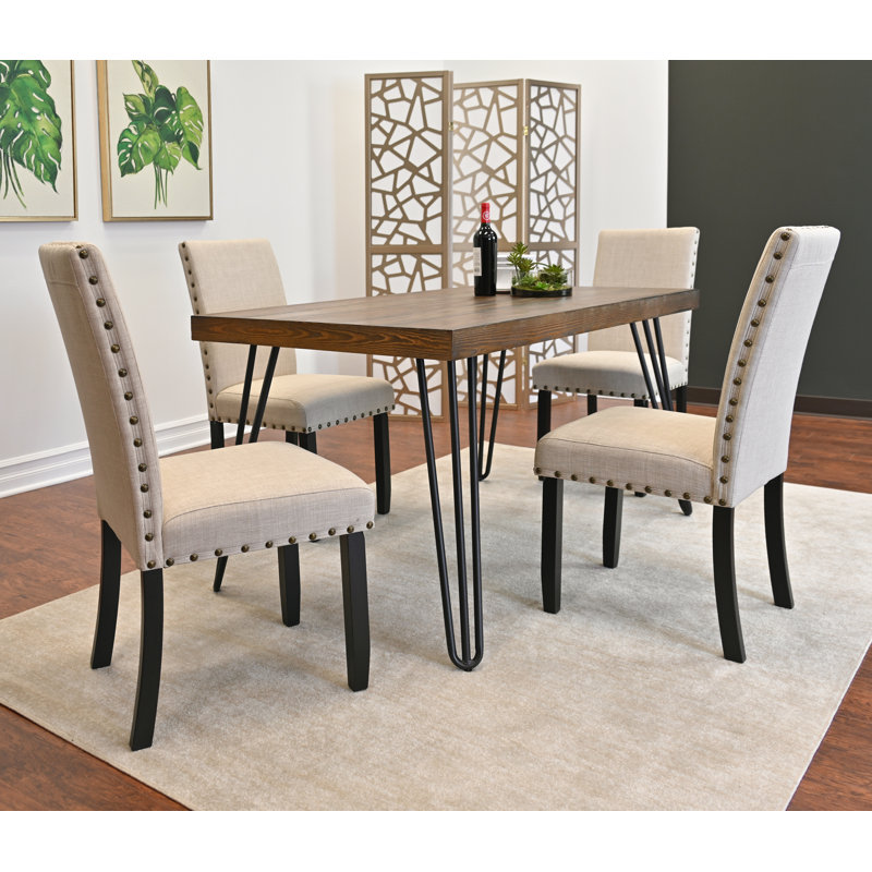 Ensemble de salle à manger 5 pièces, table à manger en épingle à cheveux avec 4 chaises, 3 options de couleurs, Beige