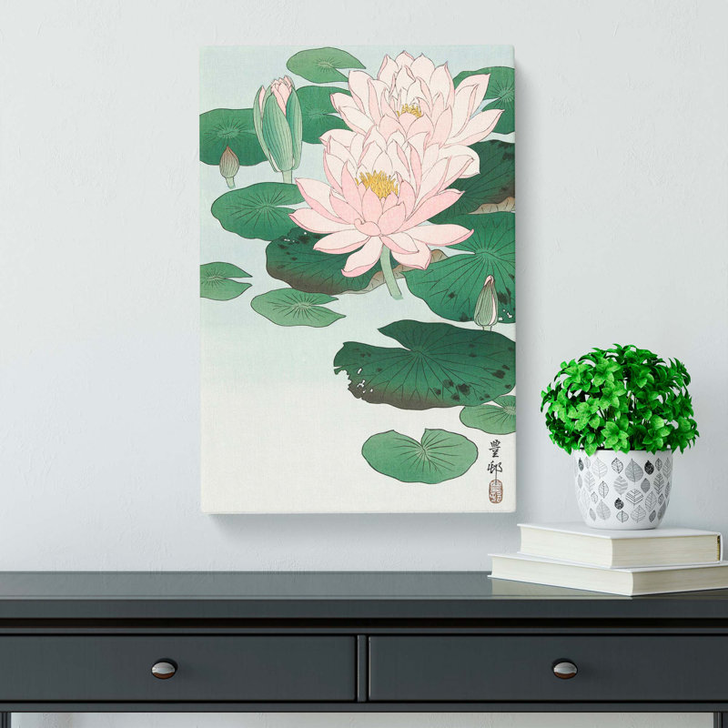 Pink Water Lilies by Ohara Koson - Wrapped Canvas Painting, 60cm H x 40cm W x 3cm D