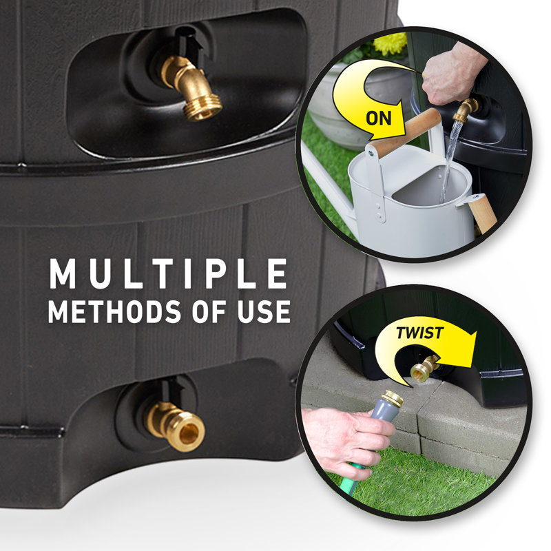Mighty Tuff 48-Gallon Rain Barrel - Black, Dual Spiggot, Built-in Debris Filter and Overflow Channel