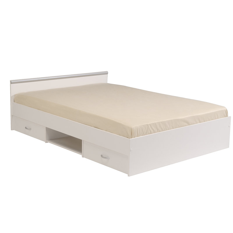 Lit plateforme avec rangement, Blanc, Double