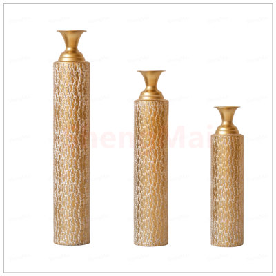 Glamorous High Distress Metal Vases with Growing Vine Patterns, Set of 3 for Elegant Home Decoration