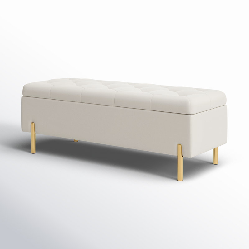 Yvonne Velvet Upholstered Storage Bench, Ivory