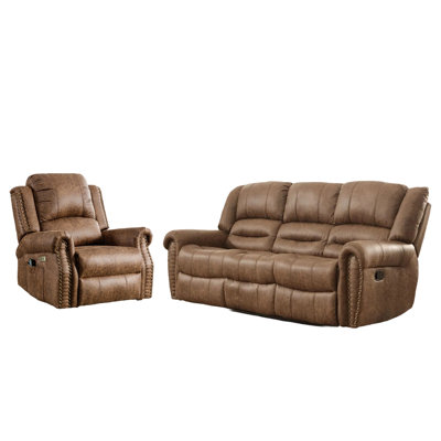 38" Multifunctional Electric Recliner With Massage, Heating And USB Port & 83.5" Large-Capacity Manual Sofa Set
