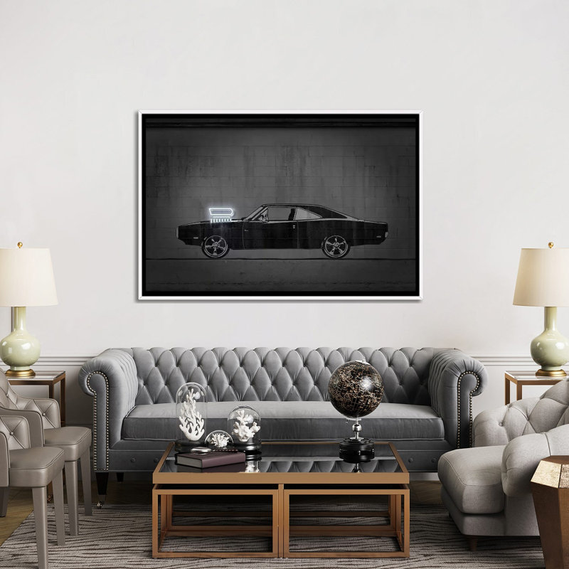 Impression d’art graphique « charger » par octave Mielu, Pas de tapis, Toile blanche encadrée, H 40 po x l 60 po x 1,5 po