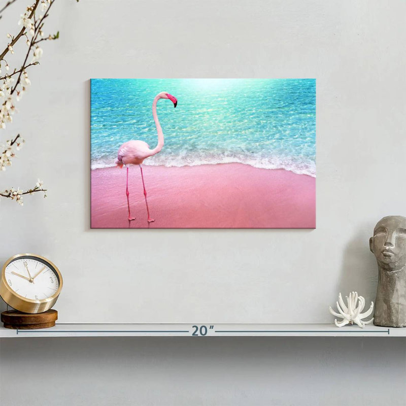 Flamant rose plage Brampt, H 8 po x l 12 po