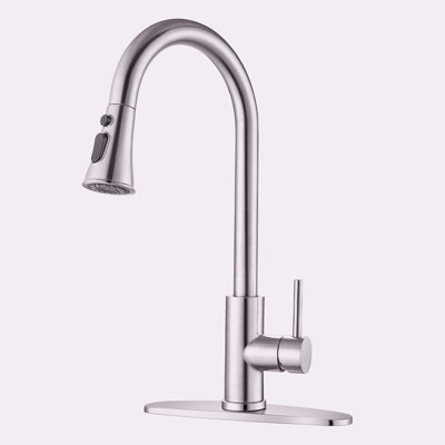Robinet de cuisine rétractable - montage sur comptoir à un trou avec pulvérisateur en acier inoxydable et poignée simple