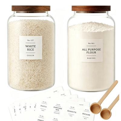 2 PCS Glass Jar with Airtight Lid, 70 Fl Oz Large Food Storage Canisters for Flour,Sugar, Spice,Cereal, Egg, Tea, Kitchen Storage Continer  for  Countertop Pantry bar(2000 ml)