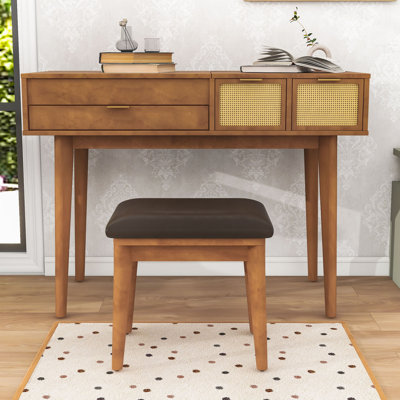Vanity Makeup Desk with Flip-top Mirror, Storage Drawers and Stool