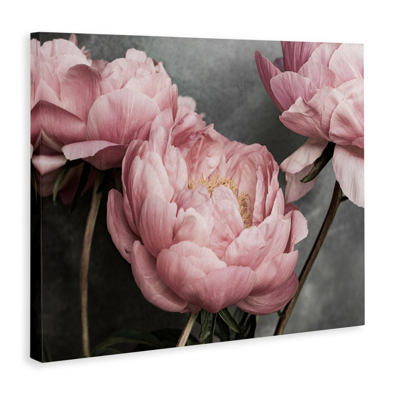 Art mural sur toile rose avec pivoines par Sissi et Seb, H 16 po x l 20 po