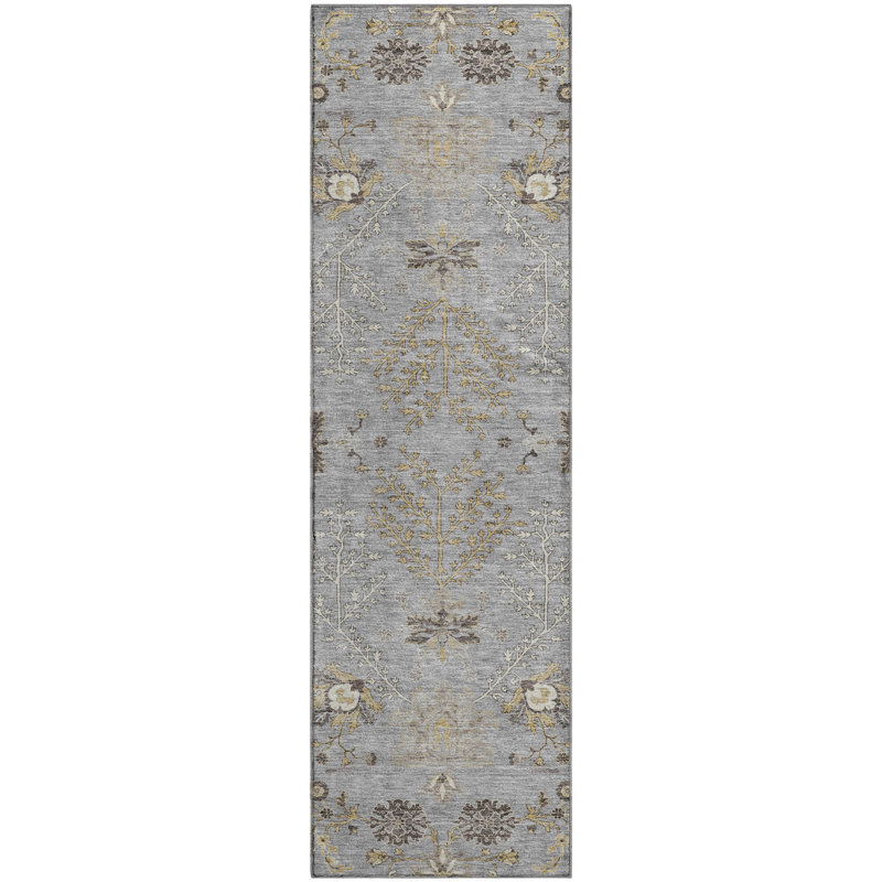 Premium Machine Washable Gurubaksh AMF1156 Floral Rug, Runner 2'3" x 7'6"