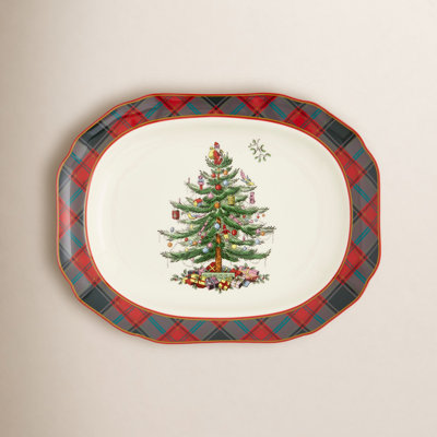 Christmas Tree Tartan Porcelain Platter