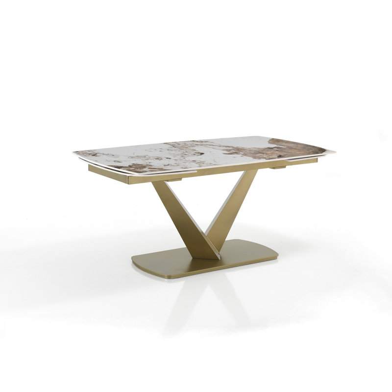 Bahid Extendable Metal Base Dining Table, Gold
