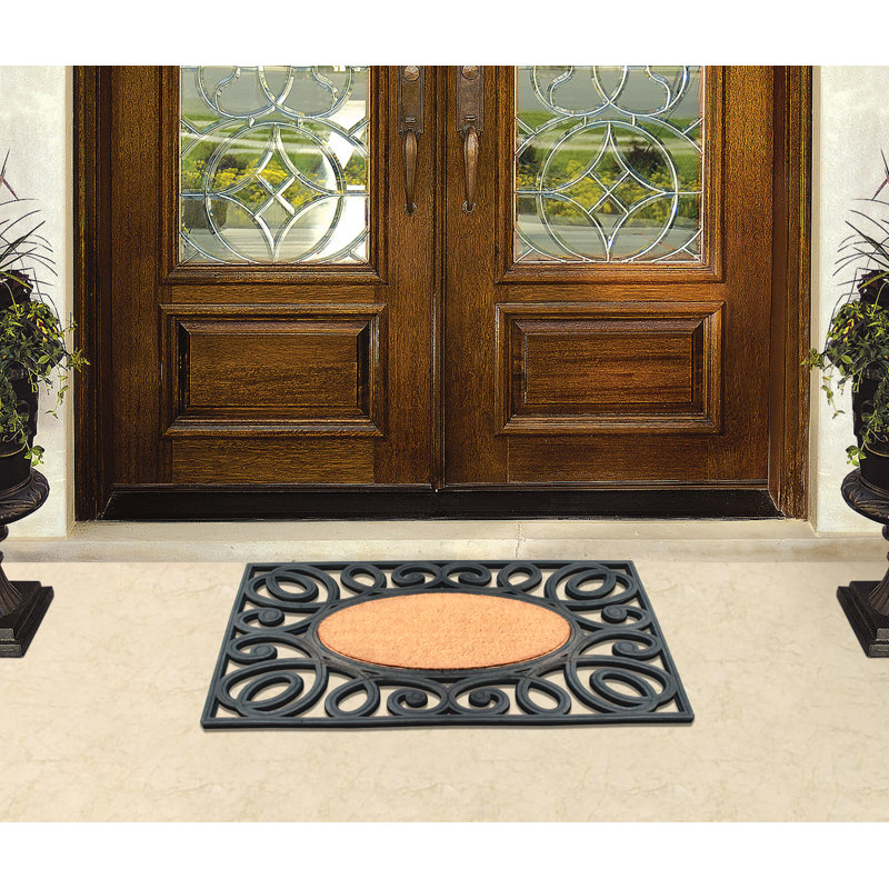 Magdalen Natural Coir and Rubber Doormat 38 in. x 23 in. Non-Slip Outdoor Door Mat Paisley Black