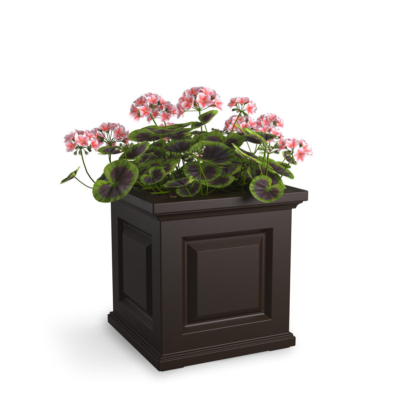 Nantucket Square Resin Planter Box with Water Reservoir, Espresso, 16'' H x 16'' W x 16'' D, 1
