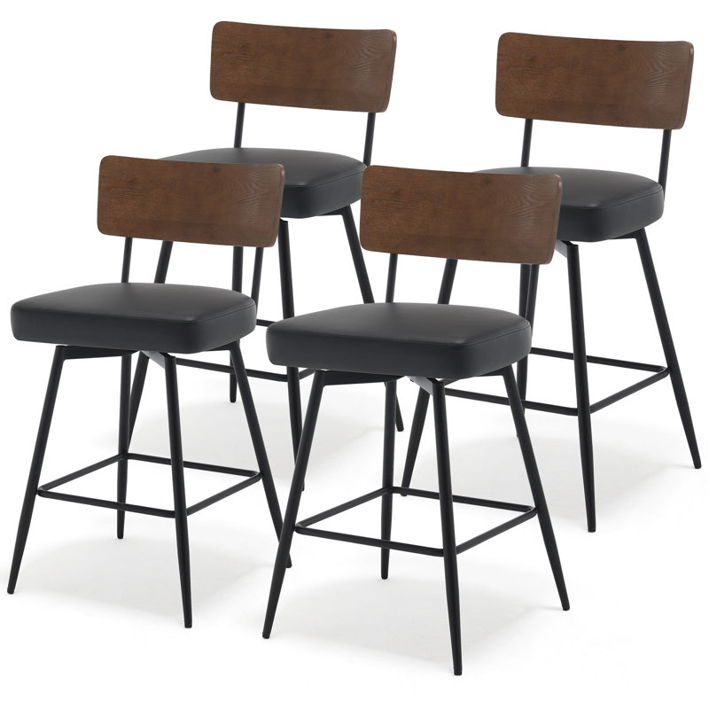 Swivel Upholstered Counter Stool with Metal Frame, Black