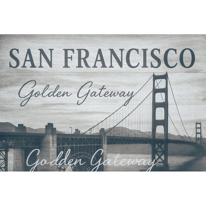 San Francisco - Golden Gateway, art mural sur toile sur fond de bois, H 30 po x l 40 po