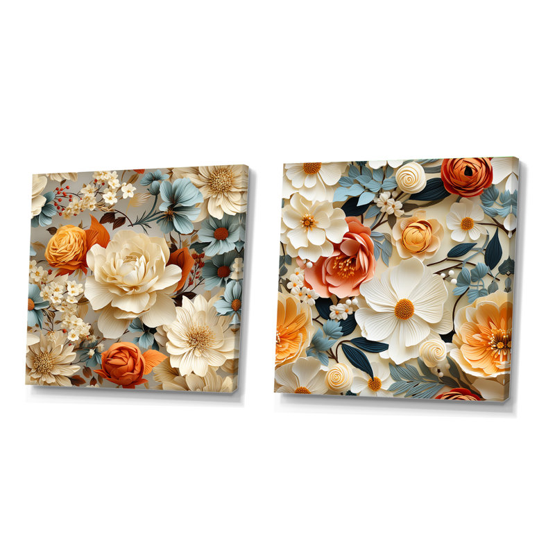 Padula - Ensemble de 2 collages carrés floraux, H 30 po x l 61 po, Toile tendue