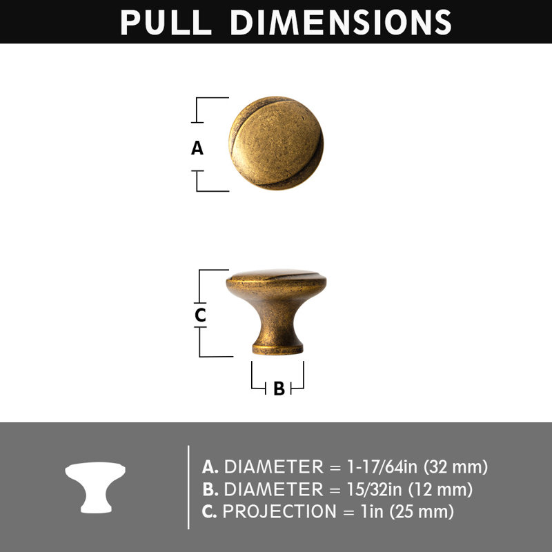 1 1/4" Diameter Round Knob, Antique Brass