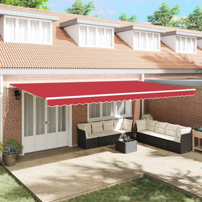 Latitude Run Retractable Patio Awning, Red, 580 cm W x 295 cm D