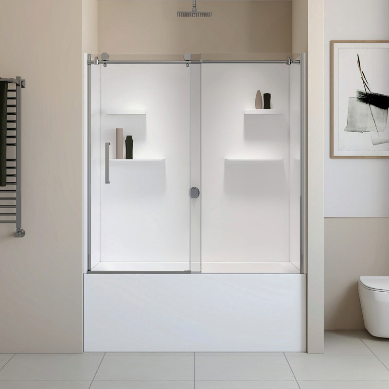 Cabine de douche réversible l 8 po H 111,33 po, Chrome, Droite
