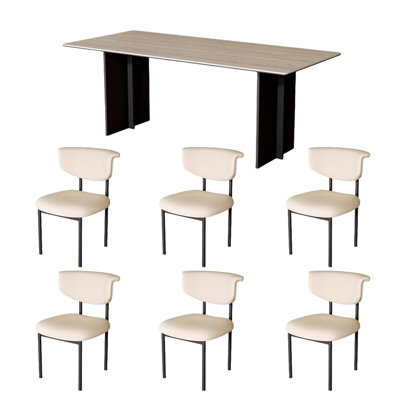 Table de salle à manger en bois et en pierre frittée