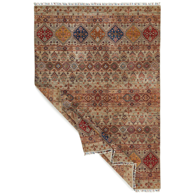 Tapis tribal brun clair et multicolore 7 x 7