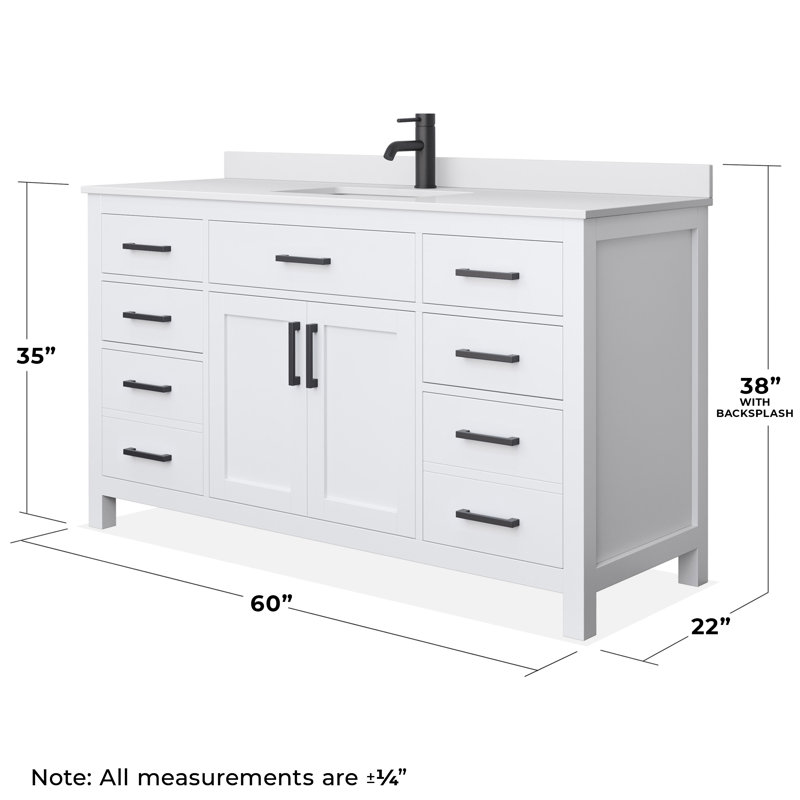 Beckett 60" Single Bathroom Vanity Set, White Cultured Marble, Matte Black, White