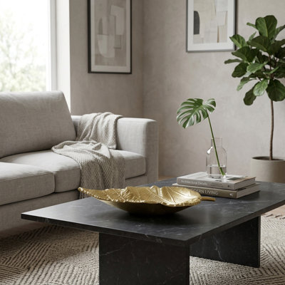 Textured Leaf Shaped Metal Decorative Bowl for Center Table Display - Modern Accent Bowl for Living Room, Kitchen and  Home Decor - Gold