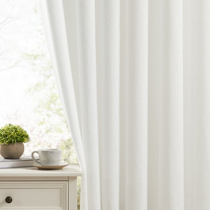 Polyester Semi Sheer Grommet / Eyelet Curtain Panel Pair, Off White